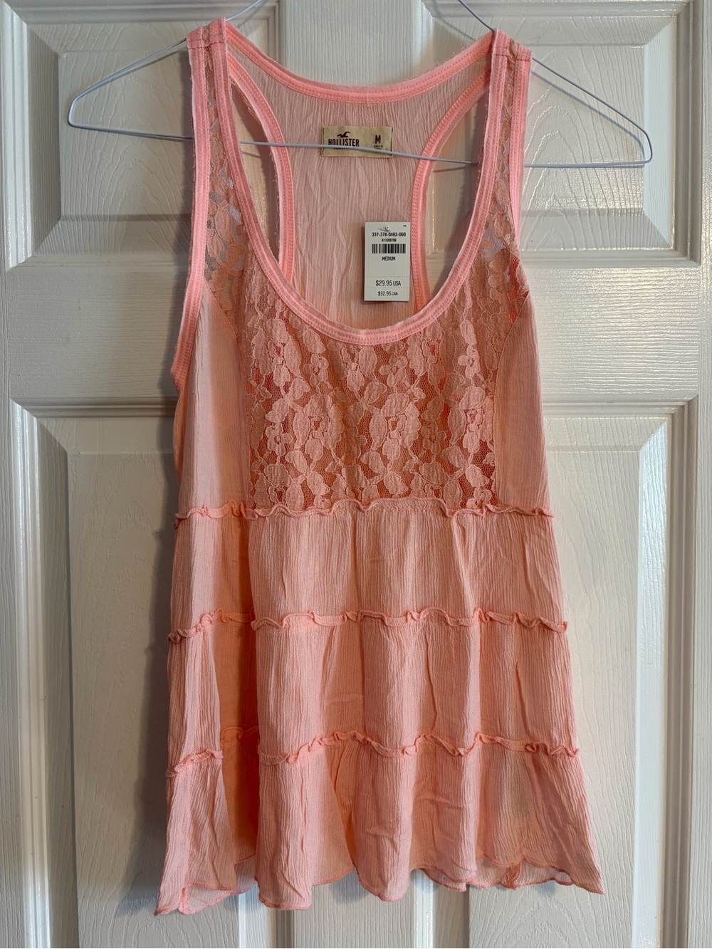 Hollister Vintage Y2K Pink Lace Tiered Ruffle Racerback Babydoll Tank Top M NWT